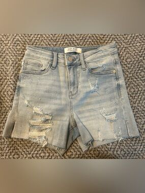 Judy Blue Light Blue Distressed High-Rise Denim Shorts